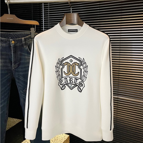 Chrome Hearts Ivory Crewneck Sweater with Black and Gold Emblem - Picture 1 of 9